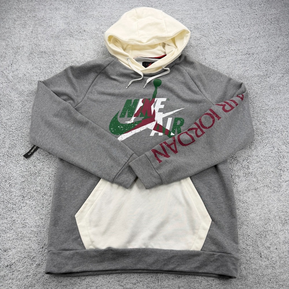 Nike Air Jordan Hoodie Mens Large Gray Jumpman Classic Spellout Logo Sweatshirt